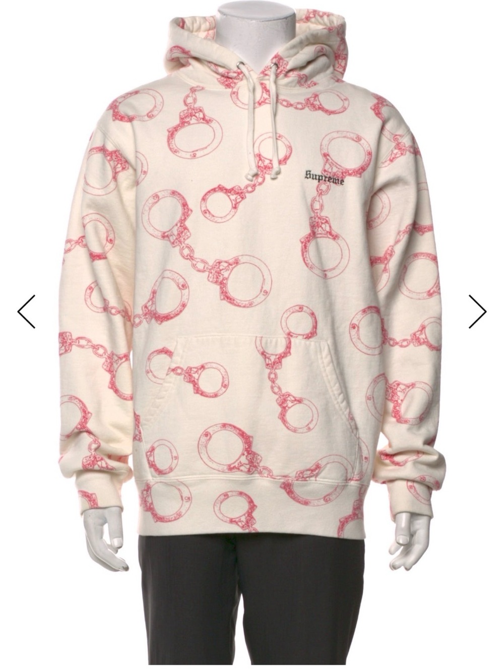 Supreme White Hoodie with Pink Handcuff Print